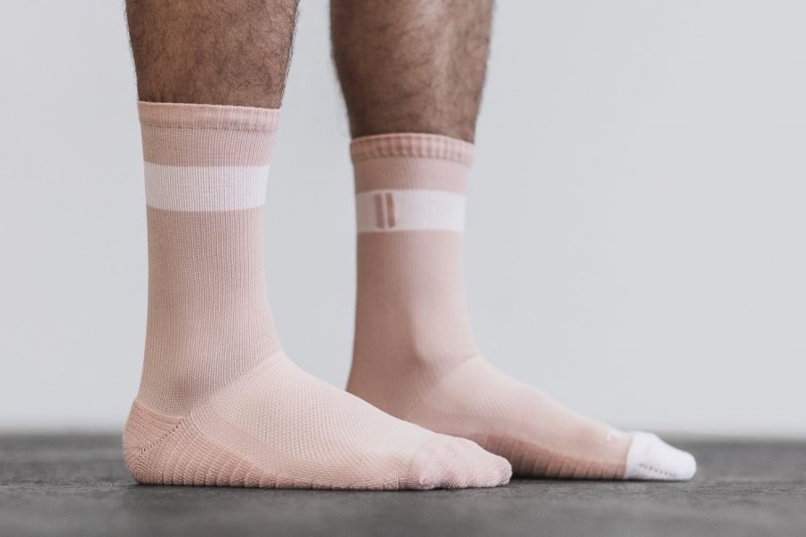 Chaussettes Nobull Crew Sock Homme Rose Blanche | XZJ80I3TU