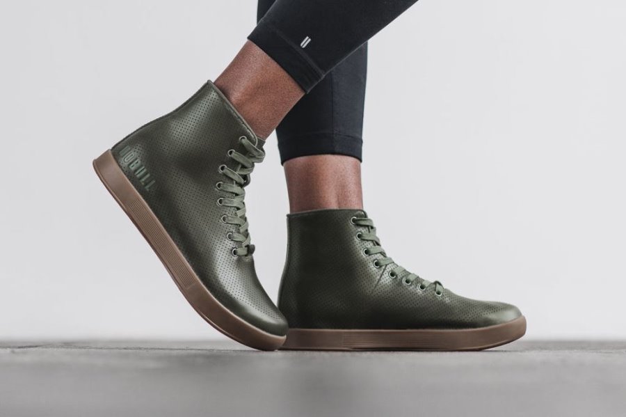 Chaussures de Sport Nobull High-top Cuir Trainer Femme Vert Olive | ANRAWLQMQ