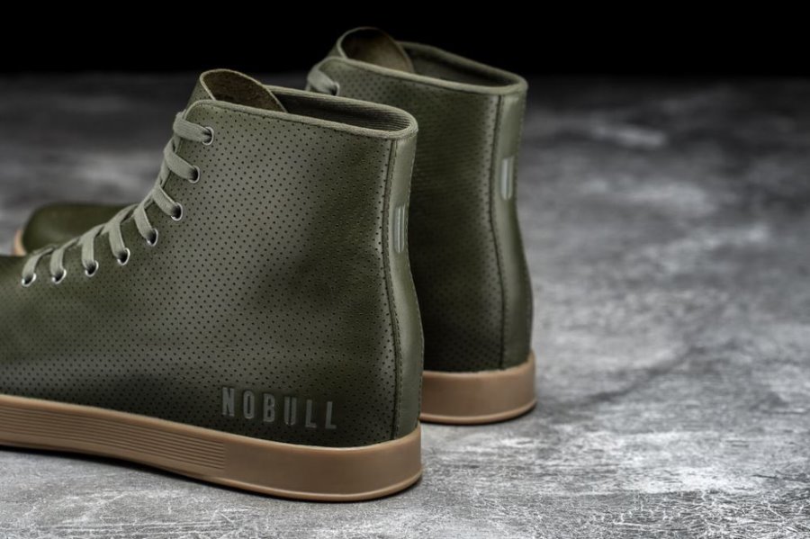 Chaussures de Sport Nobull High-top Cuir Trainer Femme Vert Olive | ANRAWLQMQ