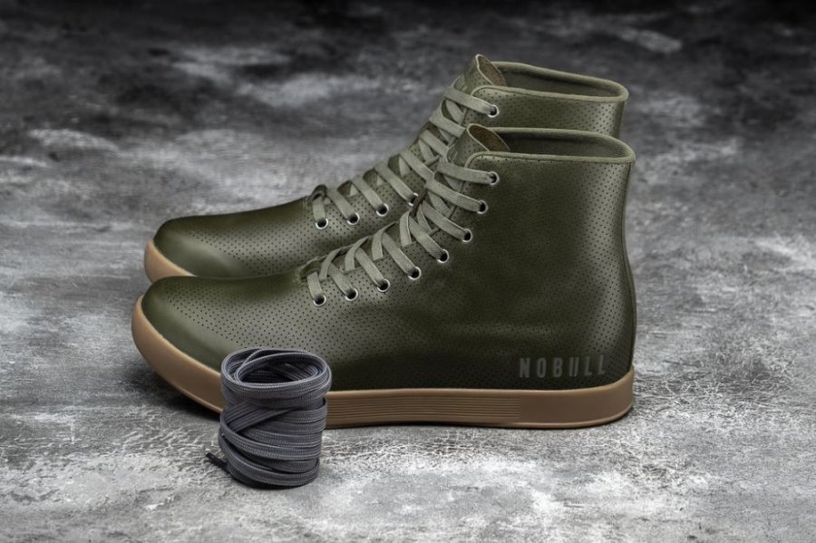 Chaussures de Sport Nobull High-top Cuir Trainer Femme Vert Olive | ANRAWLQMQ