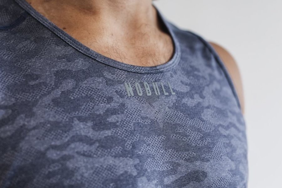 Debardeur Nobull Legere Textured Tank Homme Camouflage Bleu Marine Camouflage | O9TPCJC49