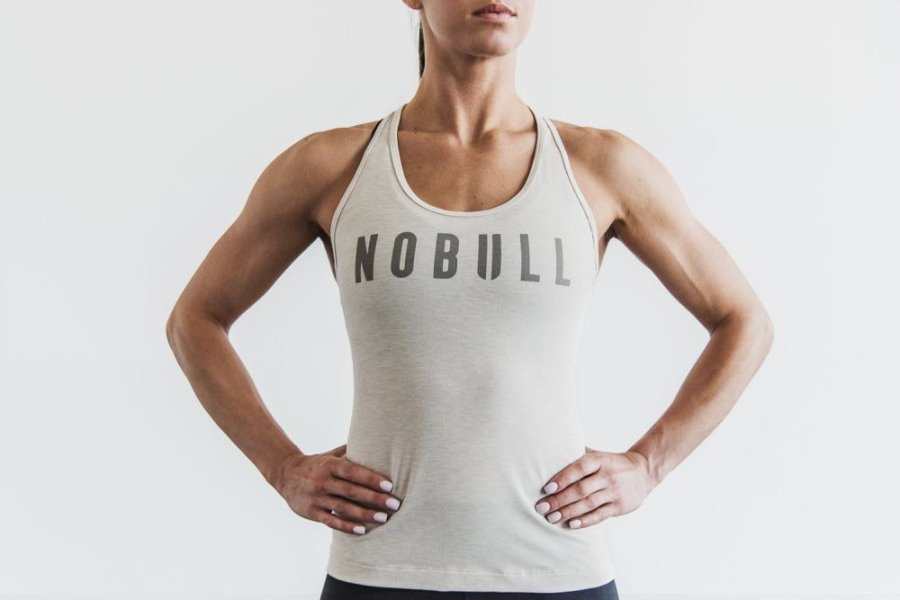 Debardeur Nobull Racerback Tank Femme Beige | OWLQIIVI7