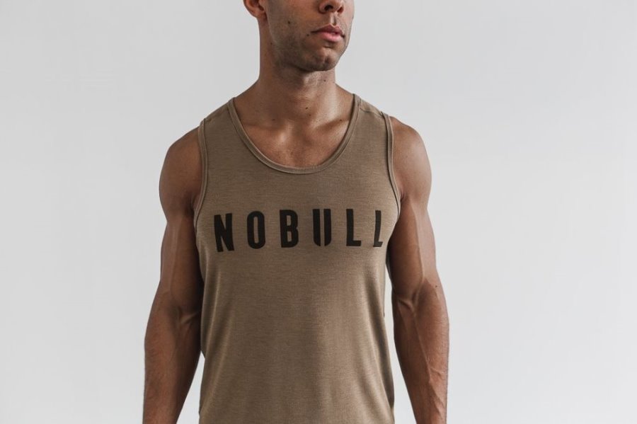 Debardeur Nobull Tank Homme Beige | 6QO1DXSP1