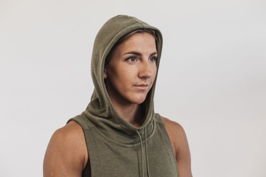 Sweat À Capuche Nobull Microplush Sans Manches Hoodie Femme Vert | L75TOSKWX