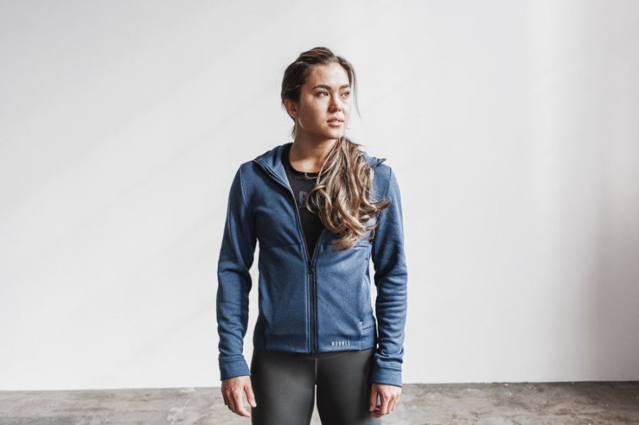 Sweat À Capuche Nobull Performance Zip-up Hoodie Femme Grise Bleu | KI9BAMDX0