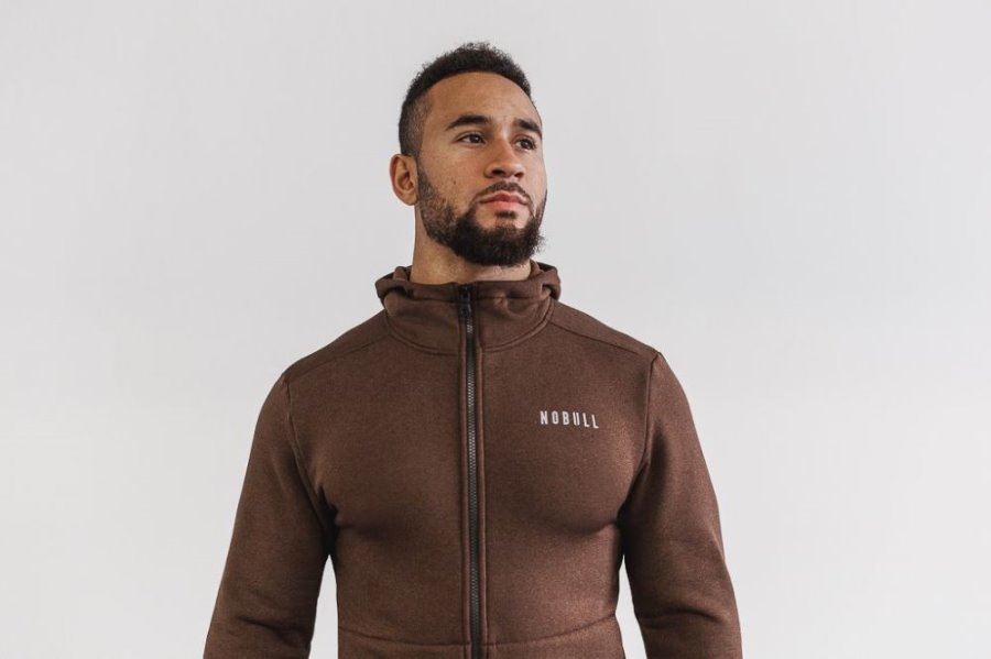 Sweat À Capuche Nobull Performance Zip-up Hoodie Homme Beige | VL22U4P38