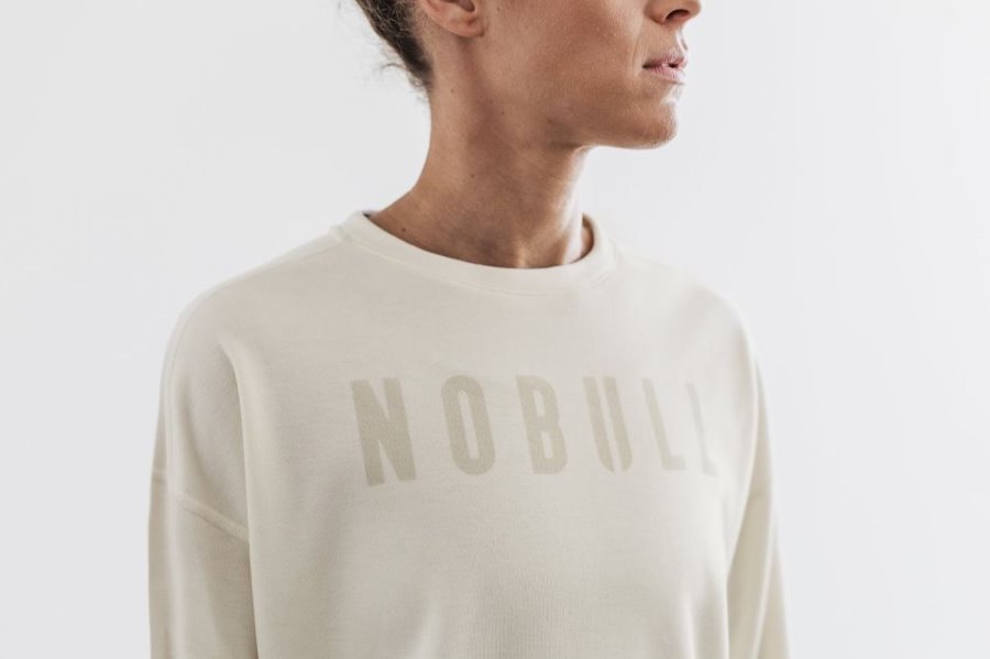 Sweats Nobull Crew Sweatshirt Femme Blanche | OHND0FWNO