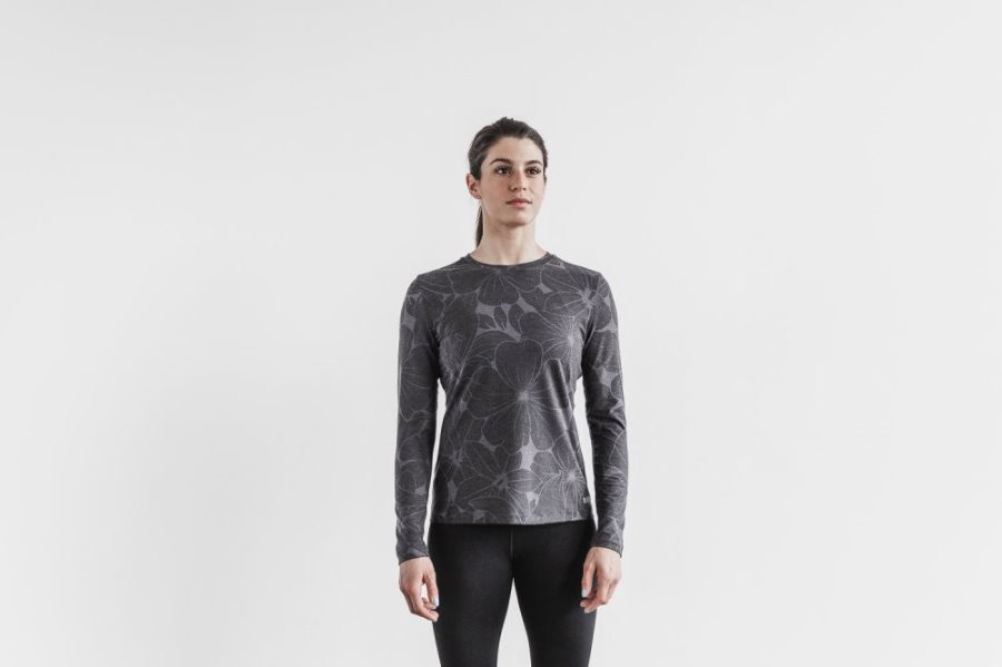 T Chemises Nobull Long Sleeve Tee Femme Grise | 4NZO3LCUY