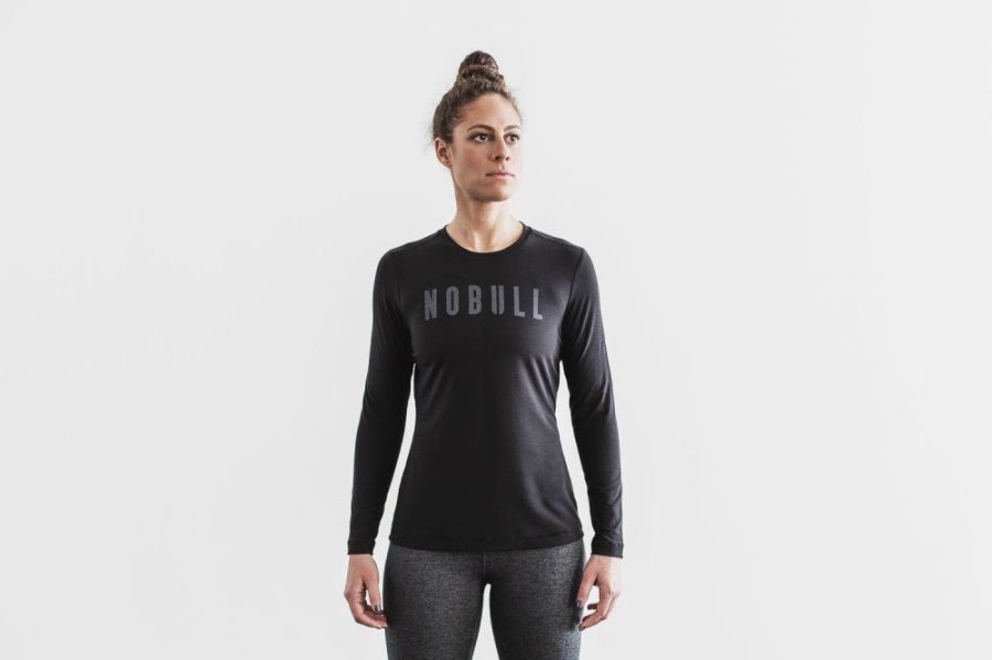 T Chemises Nobull Long Sleeve Tee Femme Noir | Q8KSEQZFO