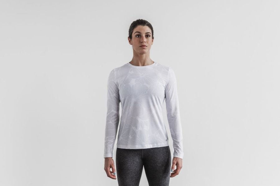 T Chemises Nobull Long Sleeve Tee Femme Blanche | X408GVWHX