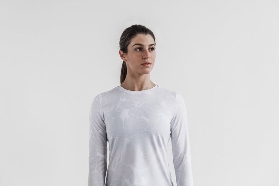 T Chemises Nobull Long Sleeve Tee Femme Blanche | X408GVWHX