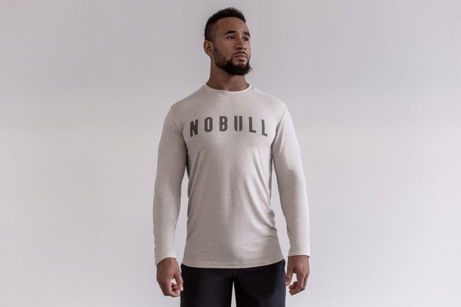 T Chemises Nobull Long Sleeve Tee Homme Beige | 5EFSX67FA