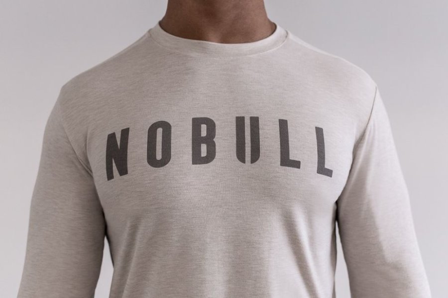 T Chemises Nobull Long Sleeve Tee Homme Beige | 5EFSX67FA