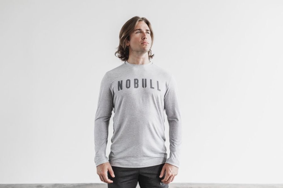 T Chemises Nobull Long Sleeve Tee Homme Grise Clair | 6XFTP40ZO