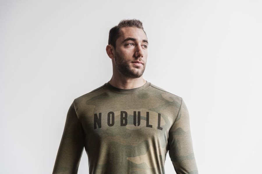 T Chemises Nobull Long Sleeve Tee Homme Camouflage Vert Camouflage | 74Z7D2ZW9