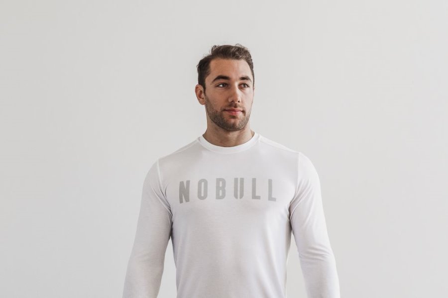 T Chemises Nobull Long Sleeve Tee Homme Blanche | G7ECK89VD