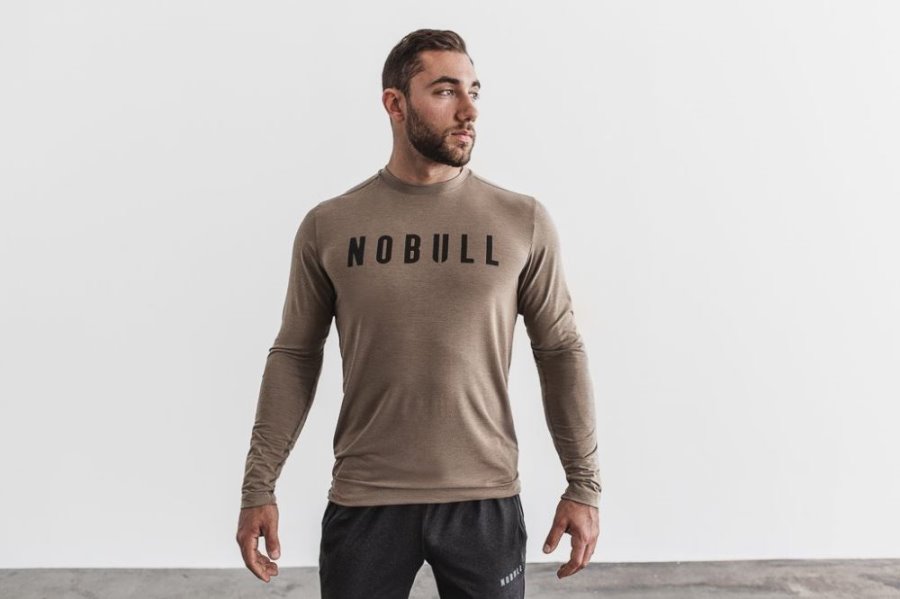 T Chemises Nobull Long Sleeve Tee Homme Beige | SJ13SLYJR