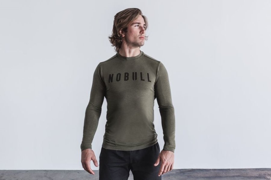 T Chemises Nobull Long Sleeve Tee Homme Vert | YUA32BMD5