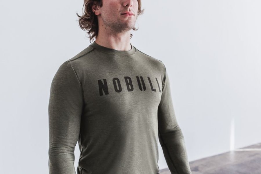 T Chemises Nobull Long Sleeve Tee Homme Vert | YUA32BMD5