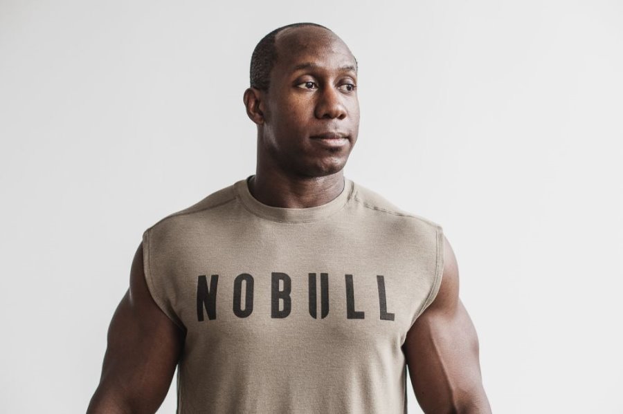 T Chemises Nobull Sans Manches Tee Homme Beige | 34RXBPHC4