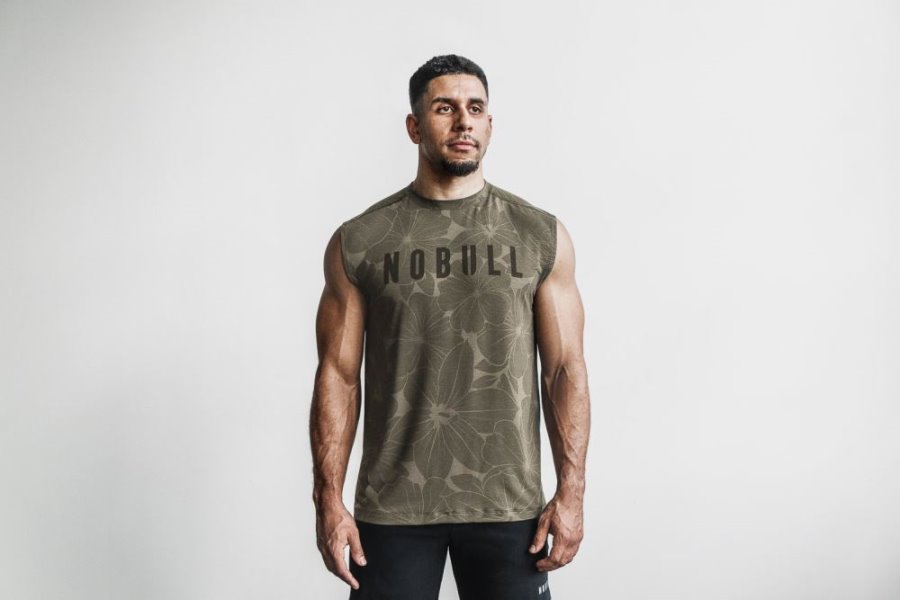 T Chemises Nobull Sans Manches Tee Homme Vert | 5FK1B8J6W