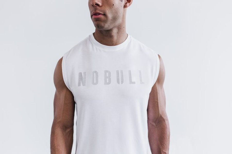 T Chemises Nobull Sans Manches Tee Homme Blanche | 7O0GE98UT