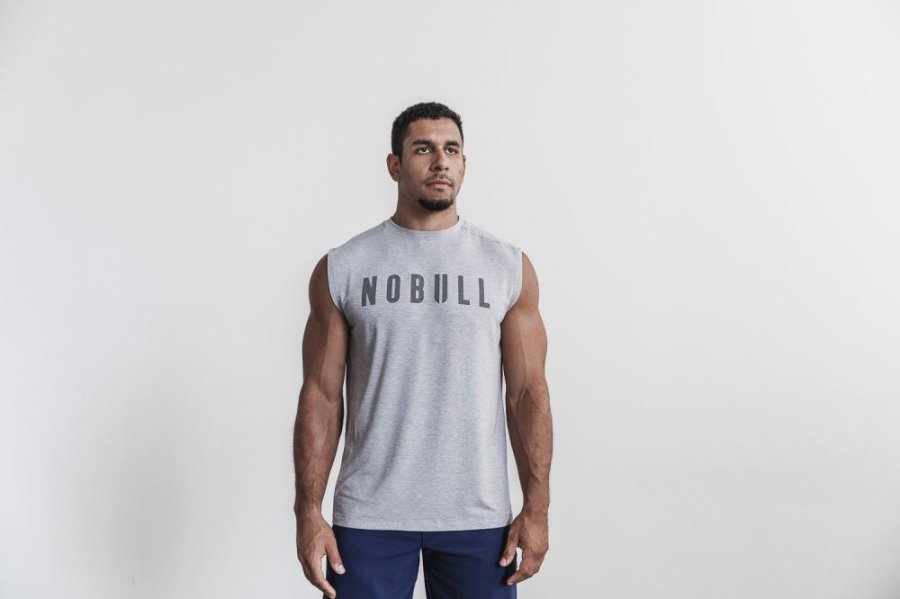 T Chemises Nobull Sans Manches Tee Homme Grise Clair | QE8NFN7Z6