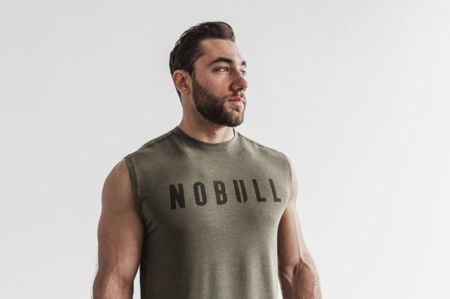 T Chemises Nobull Sans Manches Tee Homme Vert | U4MDK7ZSV