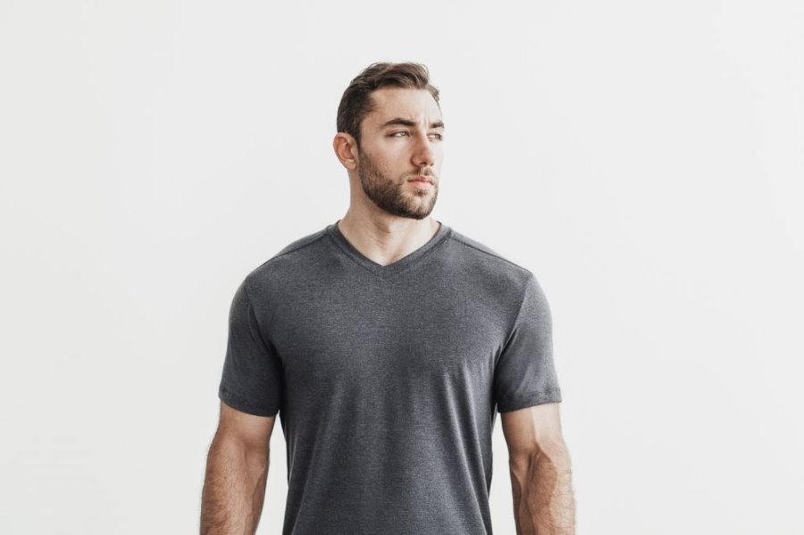 T Chemises Nobull V-neck Tee Homme Grise | 0VWADGLTB