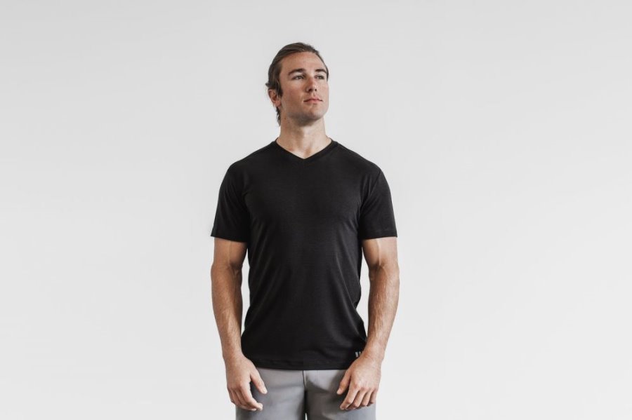 T Chemises Nobull V-neck Tee Homme Noir | NFYXKWXZ8