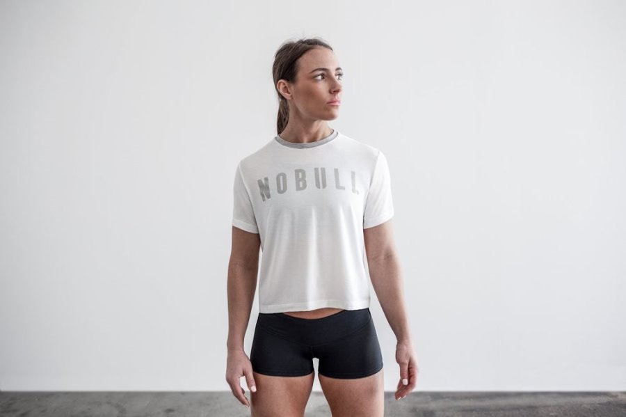 T Shirt Running Nobull Boxy Tee Femme Blanche | M7YQ5BD1Q