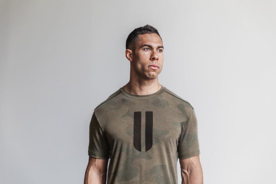 T Shirt Running Nobull Horns Tee Homme Camouflage Vert Camouflage | XUZ75G509