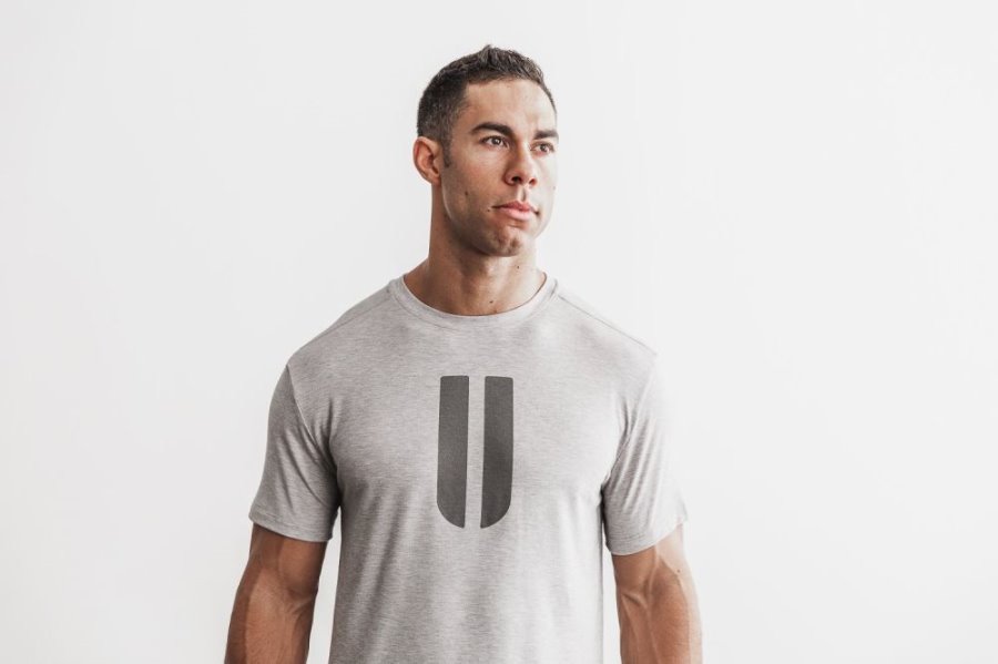 T Shirt Running Nobull Horns Tee Homme Grise Clair | 5VE77WMCJ