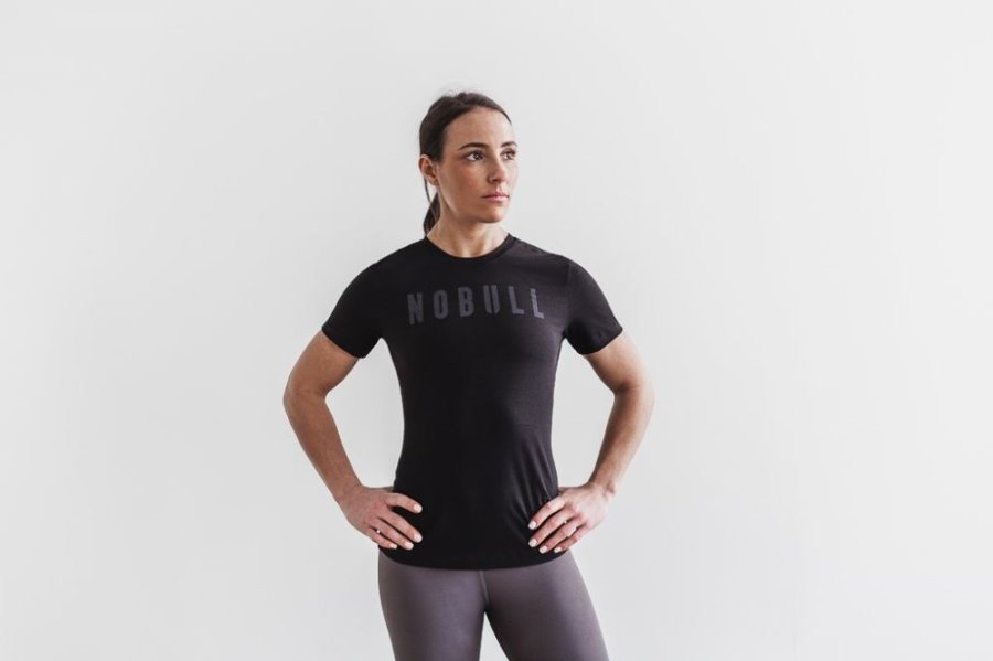 T Shirt Running Nobull Tee Femme Noir | 094EAT8AV