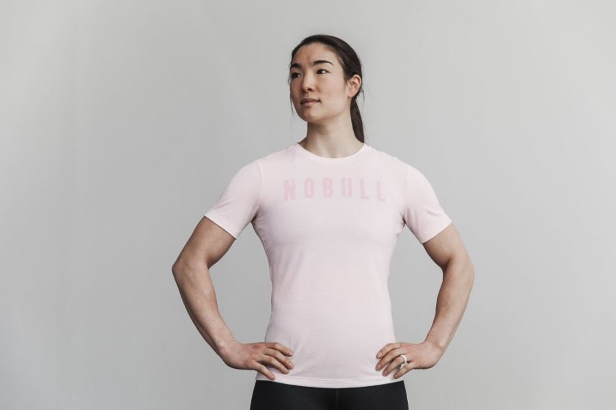 T Shirt Running Nobull Tee Femme Rose | ZPGWGN9MS