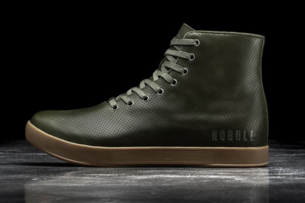 Chaussures de Sport Nobull High-top Cuir Trainer Femme Vert Olive | ANRAWLQMQ