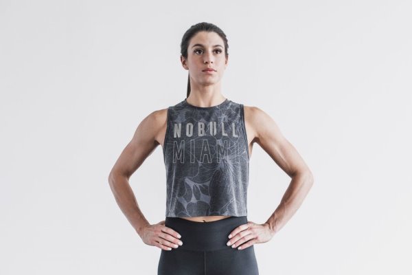 Debardeur Nobull Muscle Tank (Miami Hibiscus) Femme Grise | JU12X0T8X