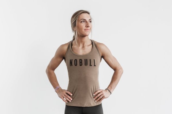 Debardeur Nobull Racerback Tank Femme Beige | IDCQZRC9A