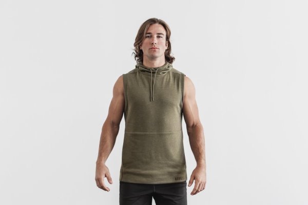 Sweat À Capuche Nobull Microplush Sans Manches Hoodie Homme Vert | 9I483AA9O