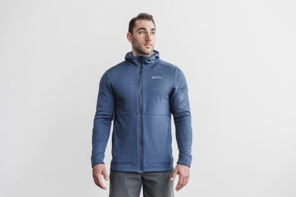 Sweat À Capuche Nobull Performance Zip-up Hoodie Homme Grise Bleu | BA0ND5MQK