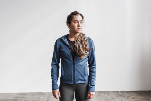 Sweat À Capuche Nobull Performance Zip-up Hoodie Femme Grise Bleu | KI9BAMDX0