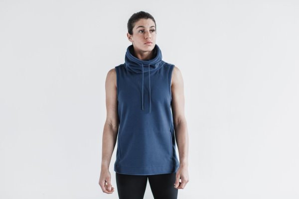 Sweats Nobull Arctic Sans Manches Cowl Femme Grise Bleu | 96IJPBP0W