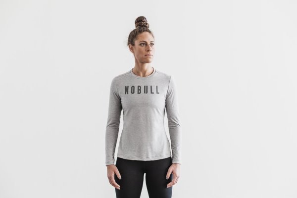 T Chemises Nobull Long Sleeve Tee Femme Grise Clair | 6ULB40GWR