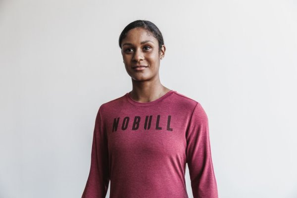 T Chemises Nobull Long Sleeve Tee Femme Rouge | EKDP1LIW6