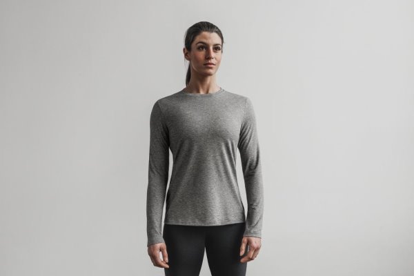 T Chemises Nobull Long Sleeve Tee Femme Grise | G23KAIG0O