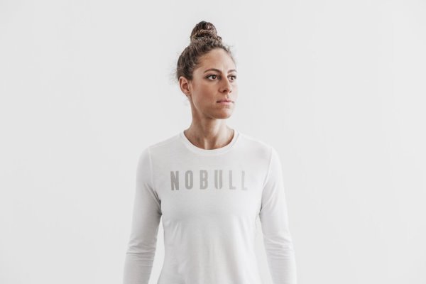 T Chemises Nobull Long Sleeve Tee Femme Blanche | HC3BQWSG2