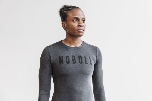 T Chemises Nobull Long Sleeve Tee Femme Grise | KFB2HJ2LI