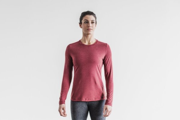 T Chemises Nobull Long Sleeve Tee Femme Rouge | Z9CN0XAEQ