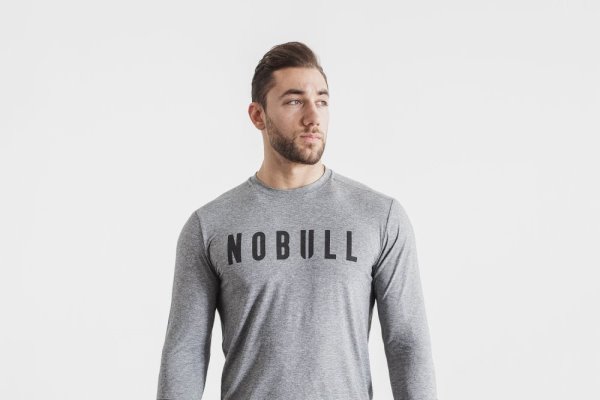 T Chemises Nobull Long Sleeve Tee Homme Grise | 4ILB7YN0A