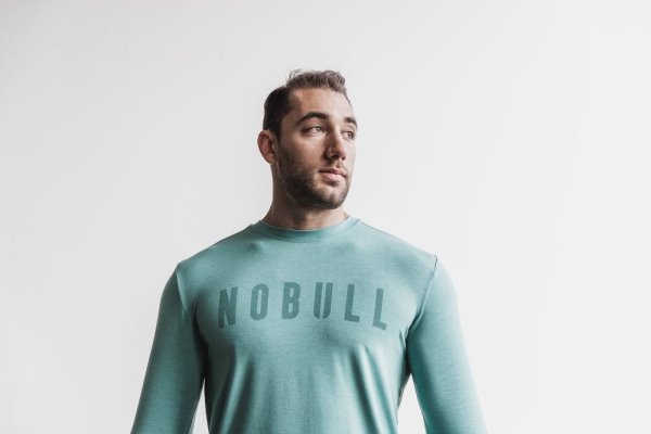 T Chemises Nobull Long Sleeve Tee Homme Bleu | H5MM7G8JS